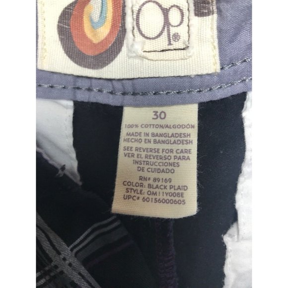 Op Ocean Pacific Men’s Cotton Shorts Size 30 Black, White, Purple Plaid Striped - Picture 9 of 10